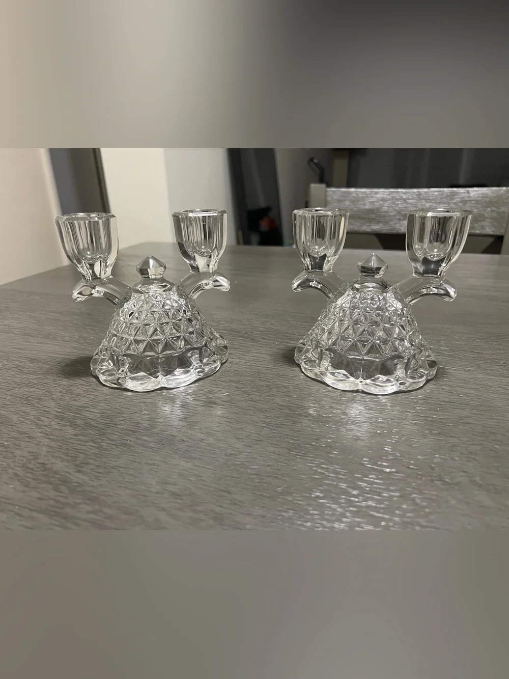 Vintage Clear Pressed Glass Double Candlestick Holders – Set of 2